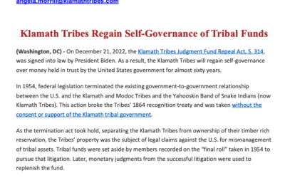 Klamath Tribes Regain Self-Governance of Tribal Funds