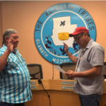 Perry Chocktoot takes the oath as he is sworn-in by Klamath Tribes Chairman Clayton Dumont. (Photo by Ken Smith/Klamath Tribes. Image is available for media use.)
