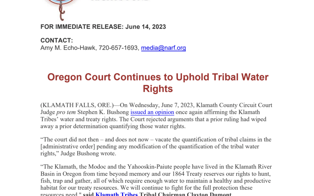 Oregon Court Continues to Uphold Tribal Water