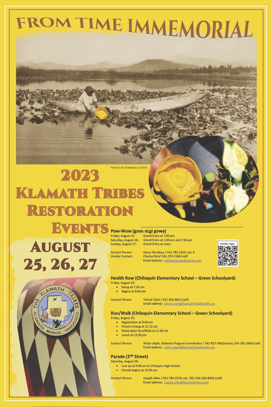 Official 37th annual Klamath Tribes Restoration Celebration poster