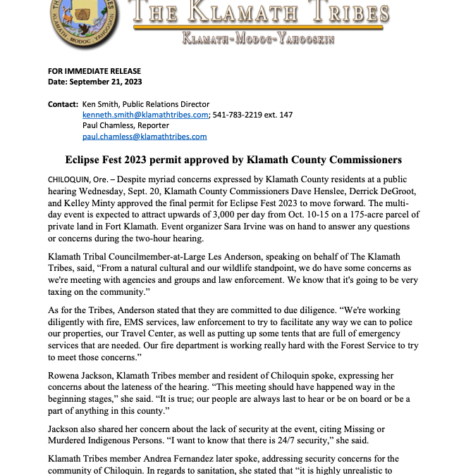 Eclipse Fest 2023 permit approved by Klamath County Commissioners