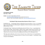 Press Release: The Klamath Tribes Announce New Chairman William E. Ray, Jr.
